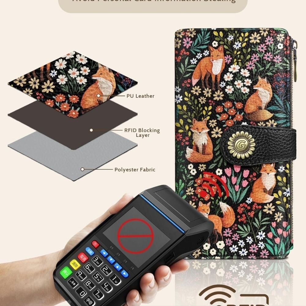 Floral Fox Pattern Wallet Phone Case